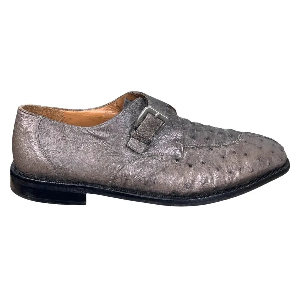 Vintage Aventura Men’s Ostrich Grey Leather Monk Strap Dress Shoe Size 10.5